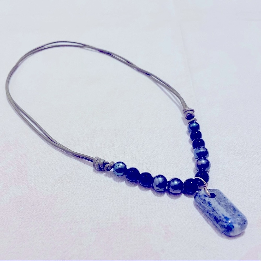 Adjustable leather gemstone boho necklace
